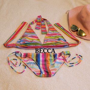 ❣️HP❣️ Becca 2 pc multicolor striped string btm halter top bikini sz: M